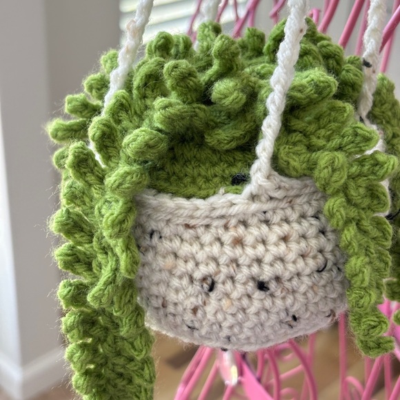 New Crochet Plant Green Hanging Fern Plant Boho Planter Home Decor - Picture 2 of 5